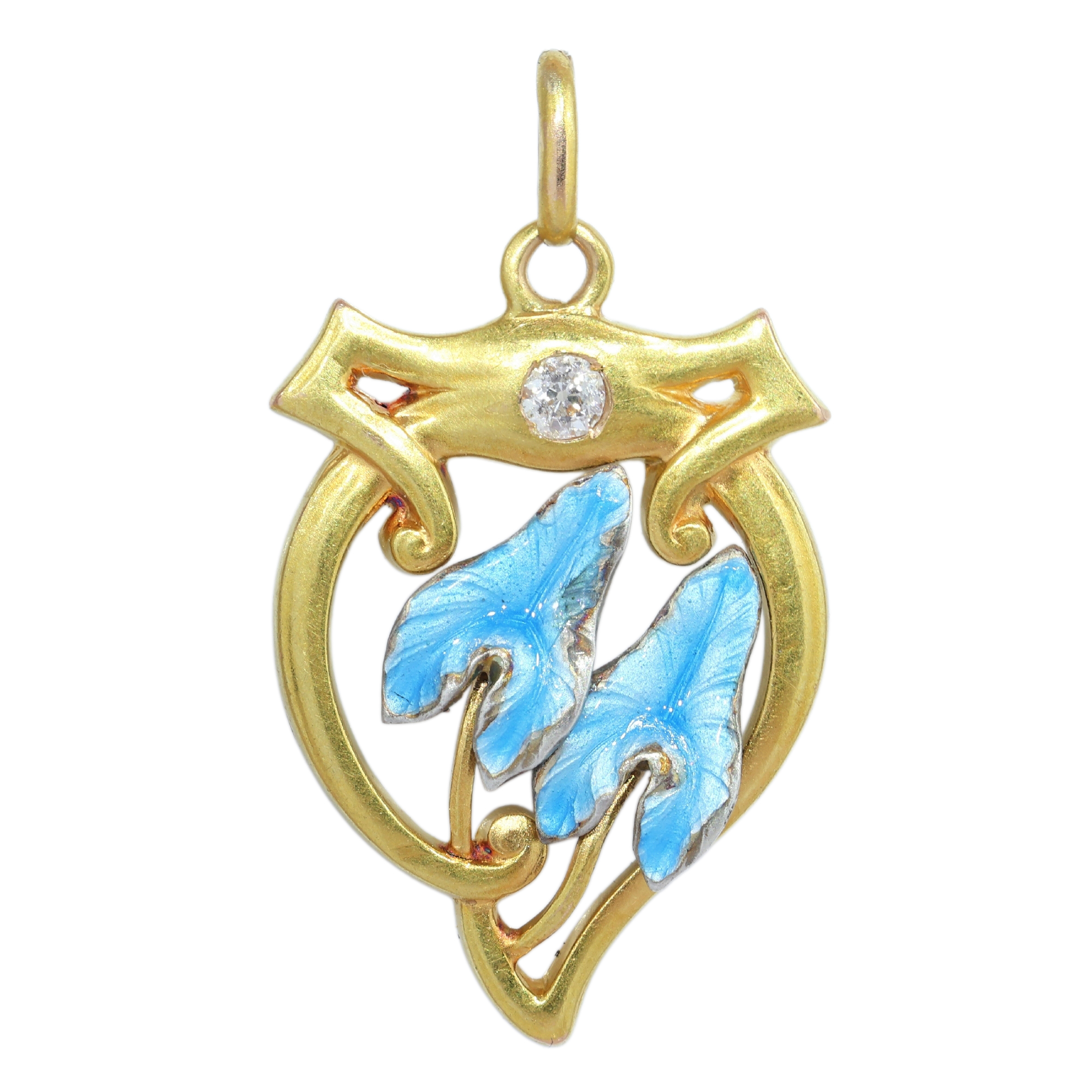 Ca. 1900 Arts and Crafts Art Nouveau Gold Enamel Diamond Pendant